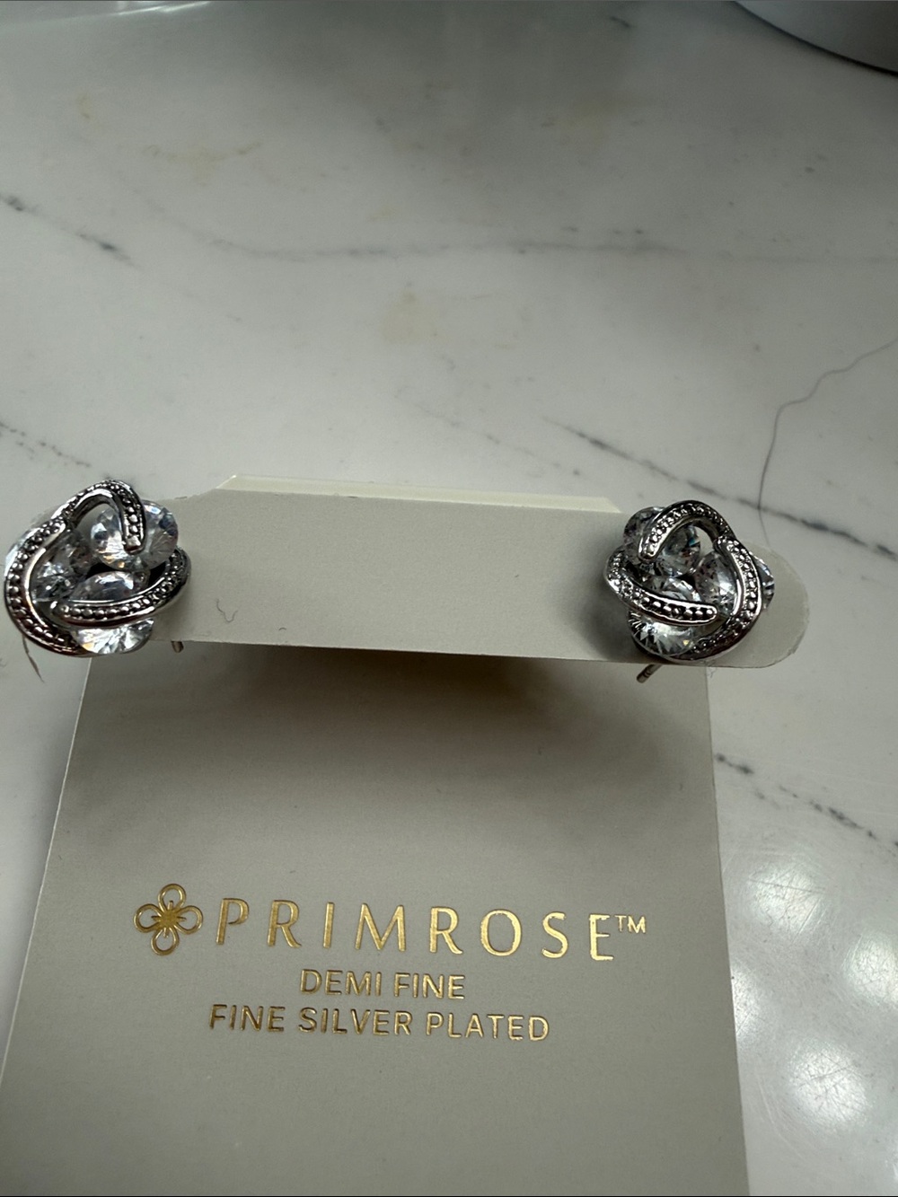 Silver-Tone Crystal Knot Stud Earrings - Clear
